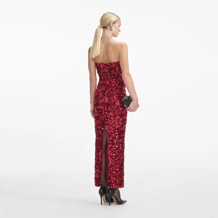 Red 3D Sequin Midi Dress Women Self Portrait Dresses Red 3D Sequin Midi Dress Women Self Portrait Dresses