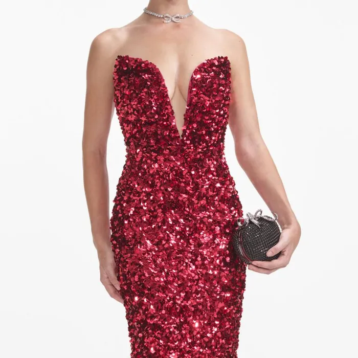 Red 3D Sequin Midi Dress Women Self Portrait Dresses Red 3D Sequin Midi Dress Women Self Portrait Dresses