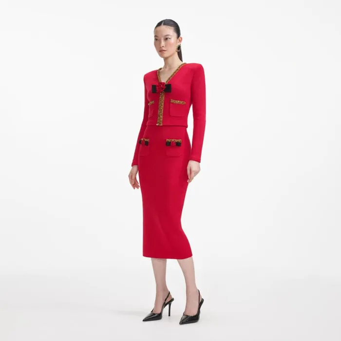 Red Textured Knit Corsage Cardigan Women Self Portrait Tops Red Textured Knit Corsage Cardigan Women Self Portrait Tops