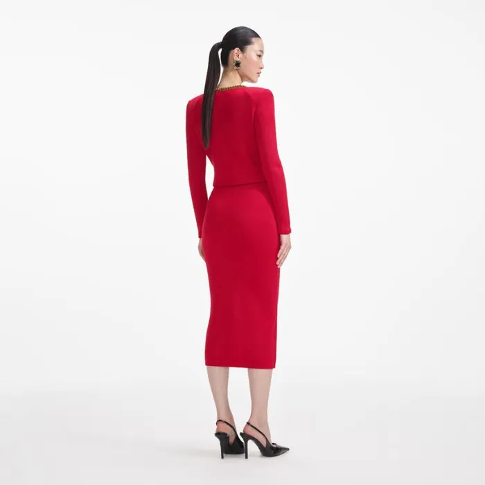 Red Textured Knit Corsage Cardigan Women Self Portrait Tops Red Textured Knit Corsage Cardigan Women Self Portrait Tops