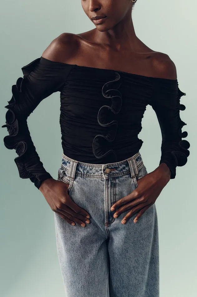 Regenerate Gathered Jersey Top Black Women Aje Body 038 Crepe Knit