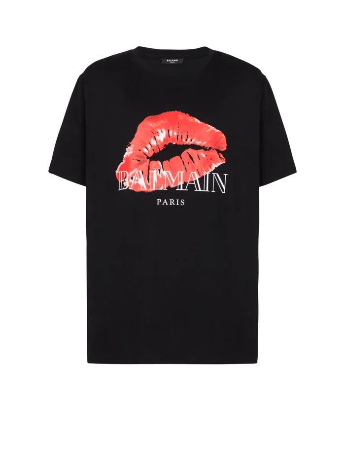 Relaxed Tshirt With Kiss Print Black Men Balmain TShirts