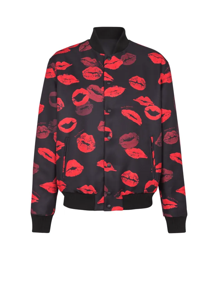 Reversible Bomber Jacket In Plain And Kissprint Nylon Black Men Balmain Outerwear