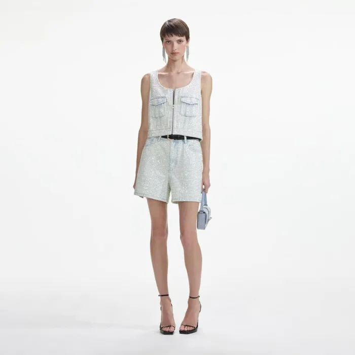 Rhinestone Denim Shorts Women Self Portrait Denim