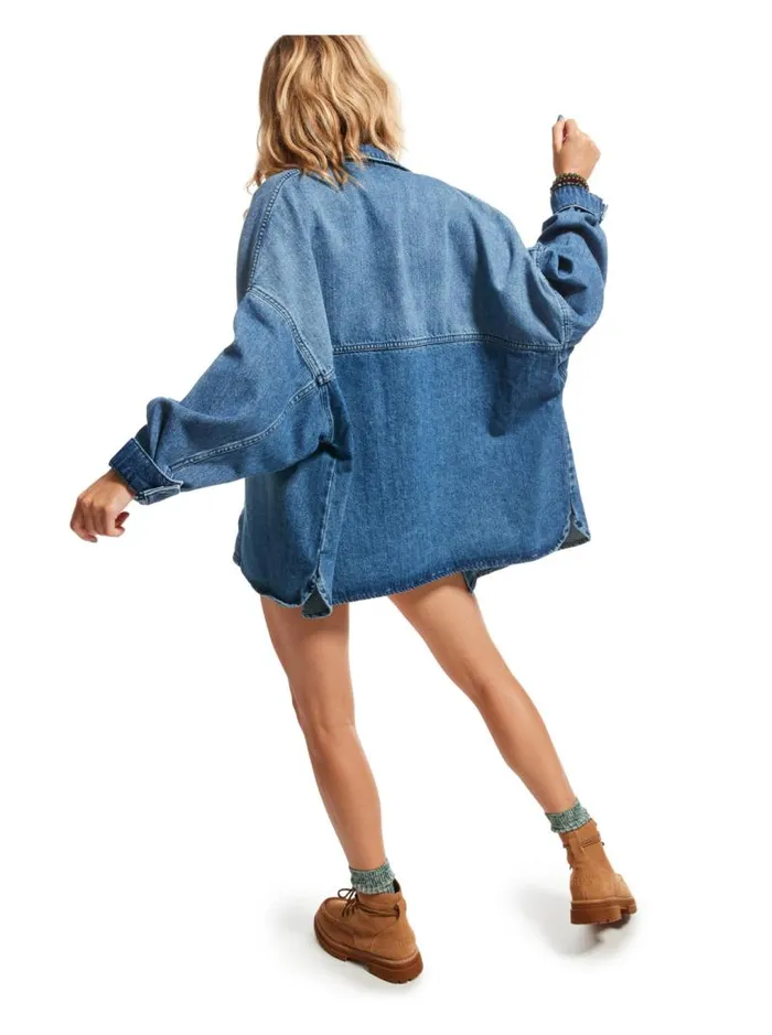 Roxy Fleece and Hoodies Main Character Denim Jacket Medium Blue 8211 Women Roxy Fleece and Hoodies Main Character Denim Jacket Medium Blue 8211 Women
