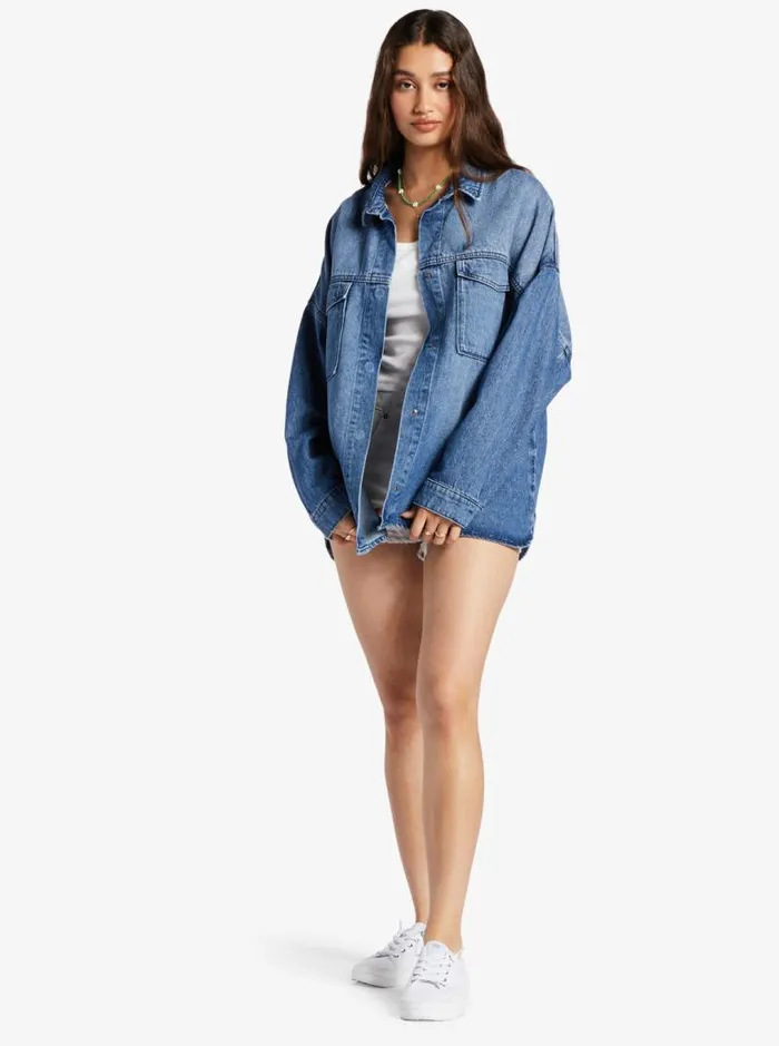 Roxy Fleece and Hoodies Main Character Denim Jacket Medium Blue 8211 Women Roxy Fleece and Hoodies Main Character Denim Jacket Medium Blue 8211 Women