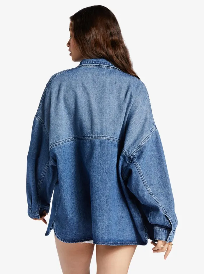 Roxy Fleece and Hoodies Main Character Denim Jacket Medium Blue 8211 Women Roxy Fleece and Hoodies Main Character Denim Jacket Medium Blue 8211 Women