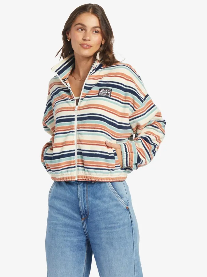 Roxy Jackets Dawn To Dusk HalfZip Fleece Blue Surf Blanket Stripe 8211 Women