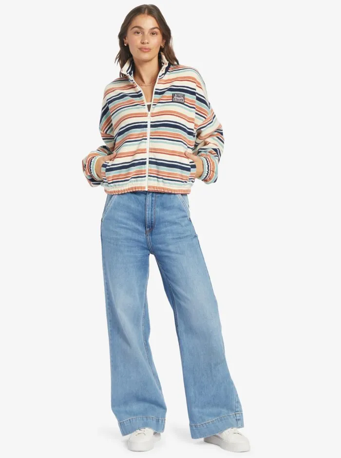 Roxy Jackets Dawn To Dusk HalfZip Fleece Blue Surf Blanket Stripe 8211 Women