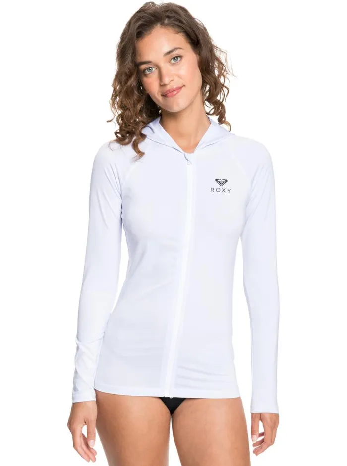 Roxy Rashguards Roxy Essentials Hooded UPF 50 Long Sleeve Rashguard Bright White 8211 Women