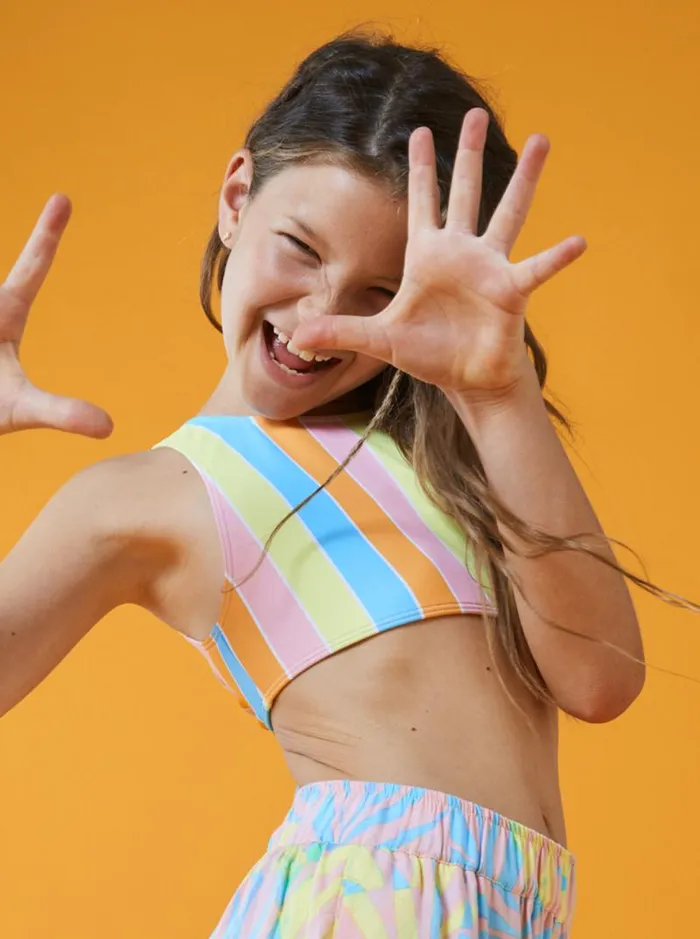 Roxy Swim Girl039s 416 Last In Paradise Two Piece Crop Top Bikini Set For Girls Bachelor Button Rainbow Rays 8211 Kids Roxy Swim Girl039s 416 Last In Paradise Two Piece Crop Top Bikini Set For Girls Bachelor Button Rainbow Rays 8211 Kids