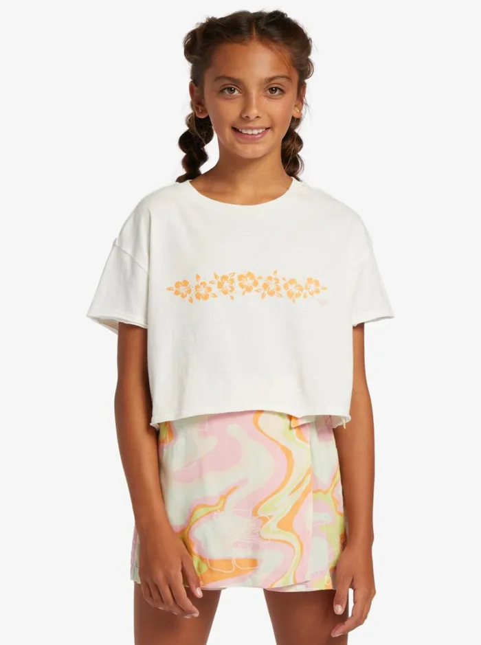 Roxy Tees and Tanks Girl039s 416 Hibiscus Stripe Oversized Cropped TShirt Snow White 8211 Kids Roxy Tees and Tanks Girl039s 416 Hibiscus Stripe Oversized Cropped TShirt Snow White 8211 Kids