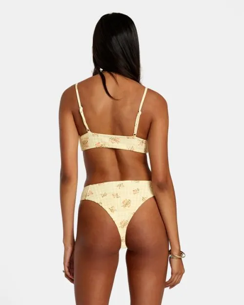 Rvca Cottage Wide Rib Cheeky Bikini Bottoms Golden Women Bikini Bottoms