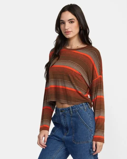 Rvca Countdown II Long Sleeve Knit Top Cappuccino Women Tops