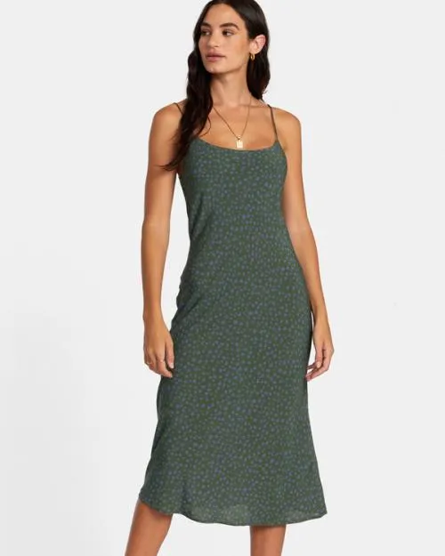 Rvca Maiden Midi Dress Leaf Women Dresses and Rompers