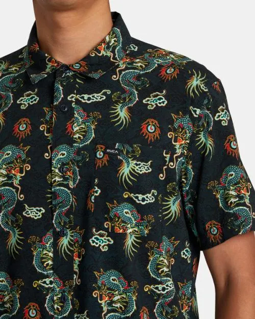 Rvca Neon Dragon Short Sleeve Shirt Black Men Shirts and Flannels
