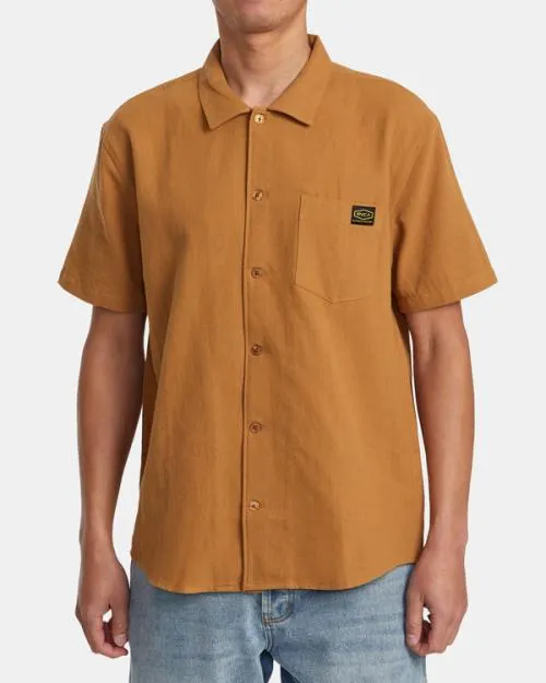 Rvca Recession Collection Day Shift Short Sleeve Shirt Camel Men Shirts and Flannels