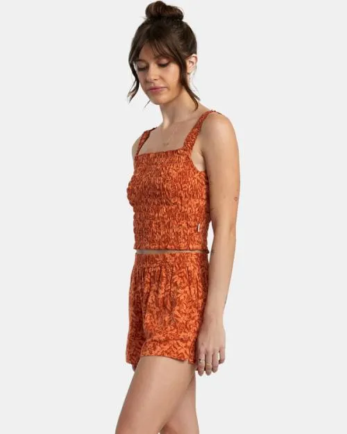 Rvca Sawyer Print Elastic Waist Shorts Sandlewood Women Shorts and Skirts
