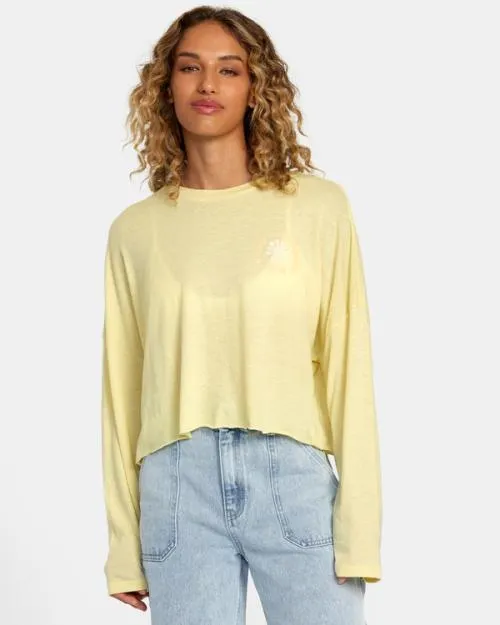 Rvca Sol Long Sleeve Tee Golden Women Tees and Tanks