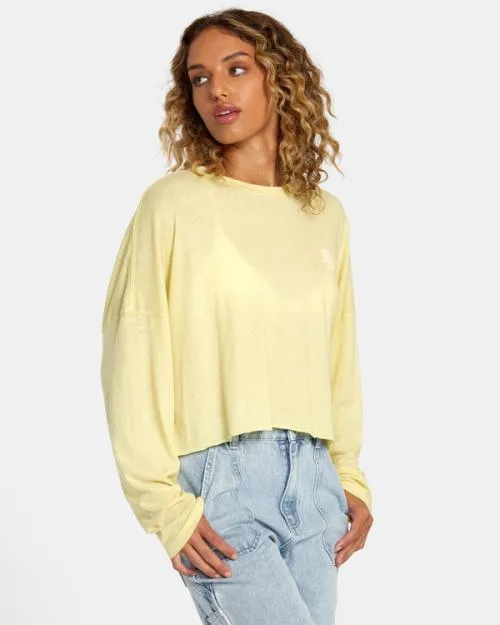 Rvca Sol Long Sleeve Tee Golden Women Tees and Tanks