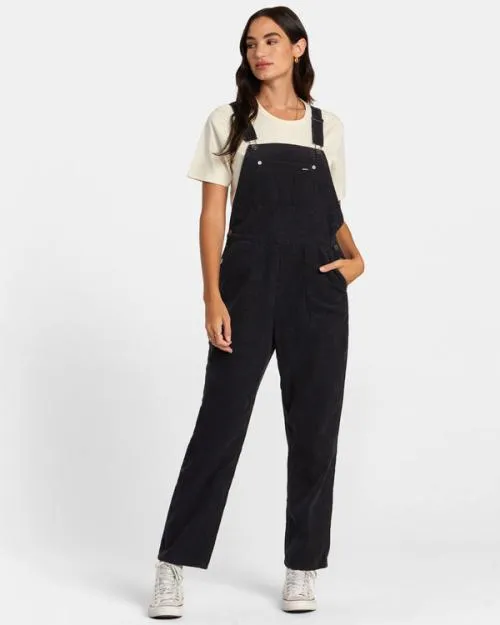 Rvca Succession Overall Corduroy Overalls Rvca Black Women Pants