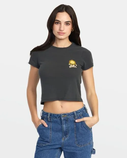 Rvca Sun Salute TShirt Washed Black Women Tees and Tanks
