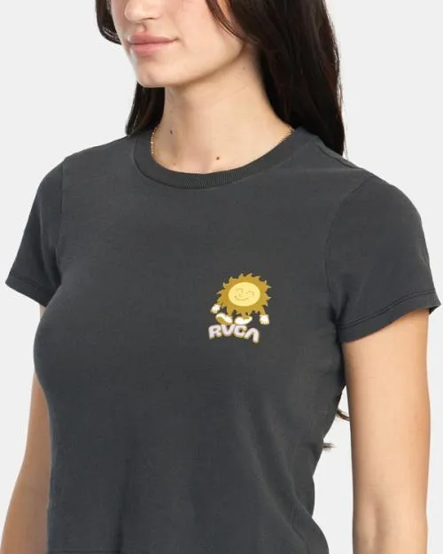 Rvca Sun Salute TShirt Washed Black Women Tees and Tanks