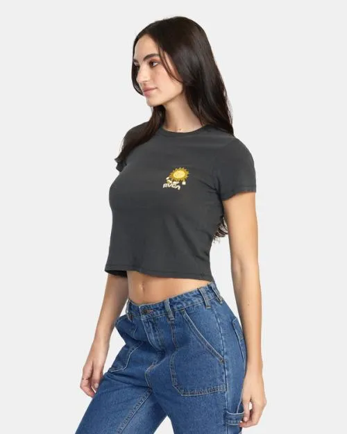 Rvca Sun Salute TShirt Washed Black Women Tees and Tanks