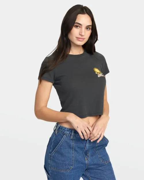 Rvca Sun Salute TShirt Washed Black Women Tees and Tanks