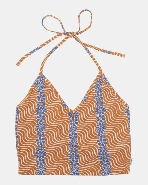 Rvca Sunrise Halter Top Tangerine Women Tops