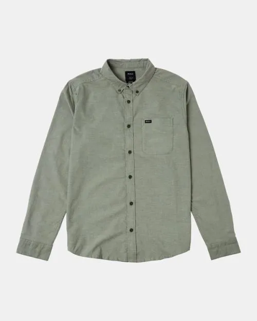 Rvca Thatll Do Stretch Long Sleeve Shirt College Green Men Shirts and Flannels