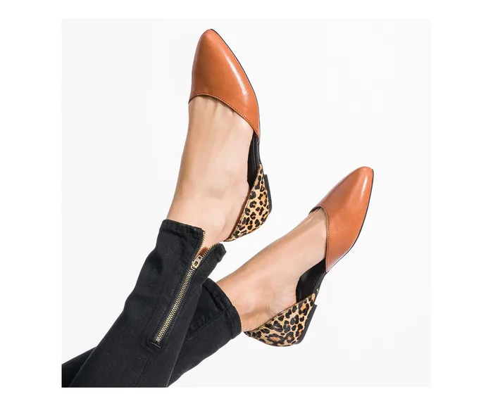 Sadie D8217Orsay Tan Leathercheetah Flats and SlipOns Hush Puppies Women