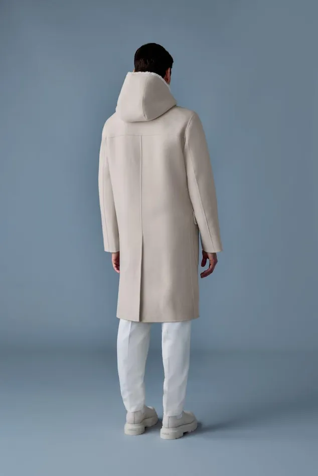 Shearling Jackets Men Mackage ABRAHAM Heavy Double Face Wool Long Hooded Coat Trenchnatural