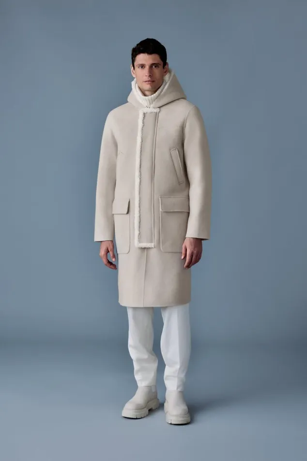 Shearling Jackets Men Mackage ABRAHAM Heavy Double Face Wool Long Hooded Coat Trenchnatural Shearling Jackets Men Mackage ABRAHAM Heavy Double Face Wool Long Hooded Coat Trenchnatural