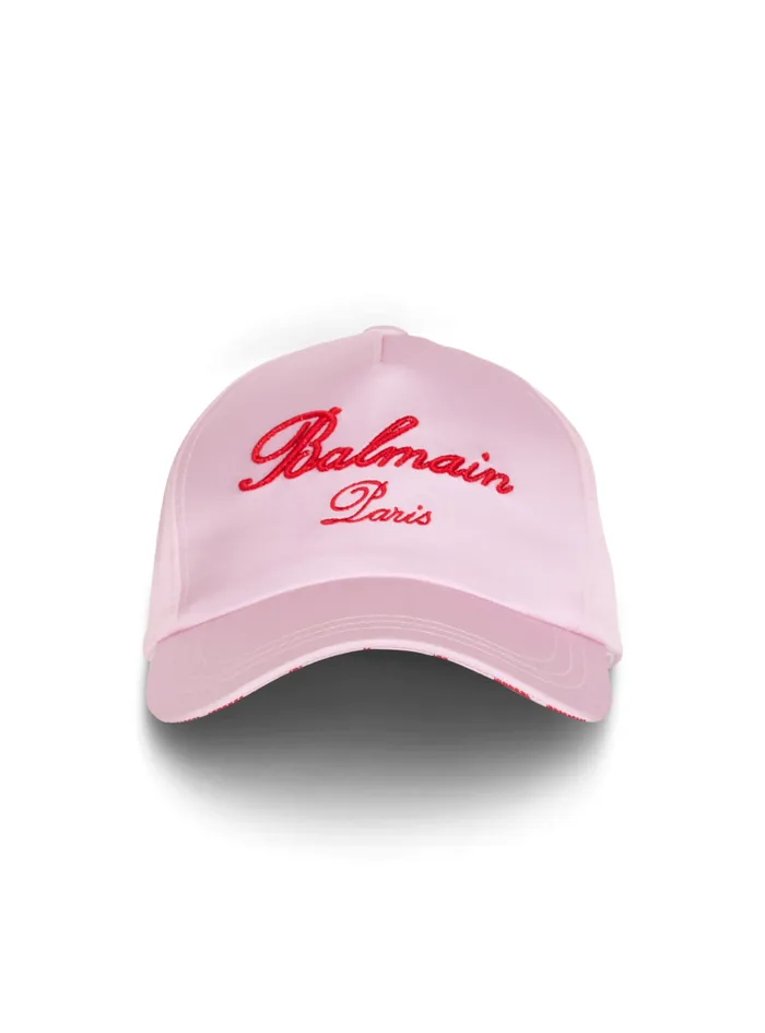 Signature Embroidered Cap Pink Women Balmain Hats And Caps