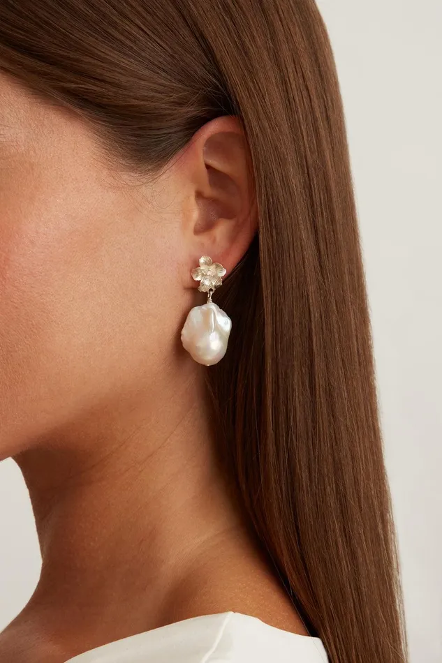 Silver Hibiscus Pearl Drop Earrings Women Chan Luu Earrings