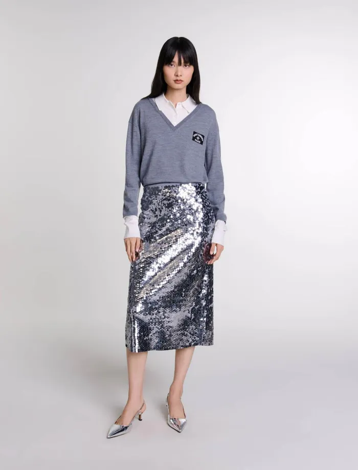 Skirts and Shorts Women Maje Knit Skirt With Sequins Grey