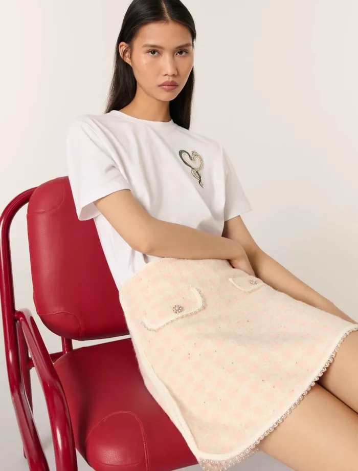 Skirts and Shorts Women Maje Short TweedEffect Knit Skirt Pinkecru