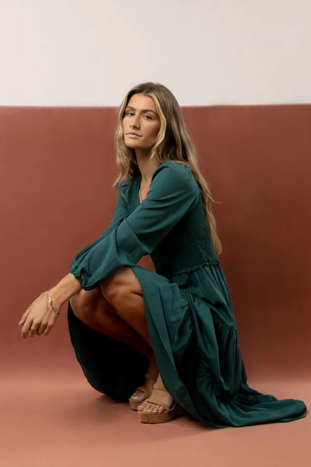 Smocked Tiered Midi Dress In Teal Teal Women Bohme Dresses