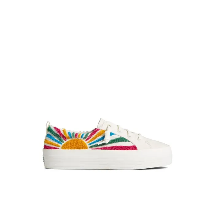 Sperry Crest Vibe Sun Platform Sneaker White Textile Woven Women Sneakers