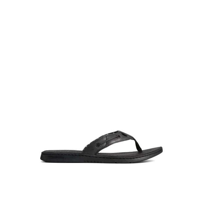 Sperry Seafish Leather Flip Flop Black Women Sandals