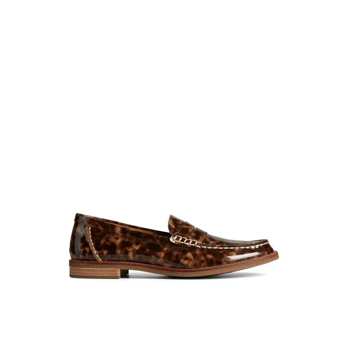 Sperry Seaport Penny Tortoise Leather Loafer Brown Women Oxfords and Loafers