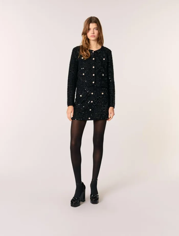 Sweaters and Cardigans Women Maje Sequin Cropped Cardigan Black