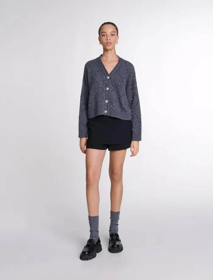 Sweaters and Cardigans Women Maje Sequin Knit Cardigan Anthracite