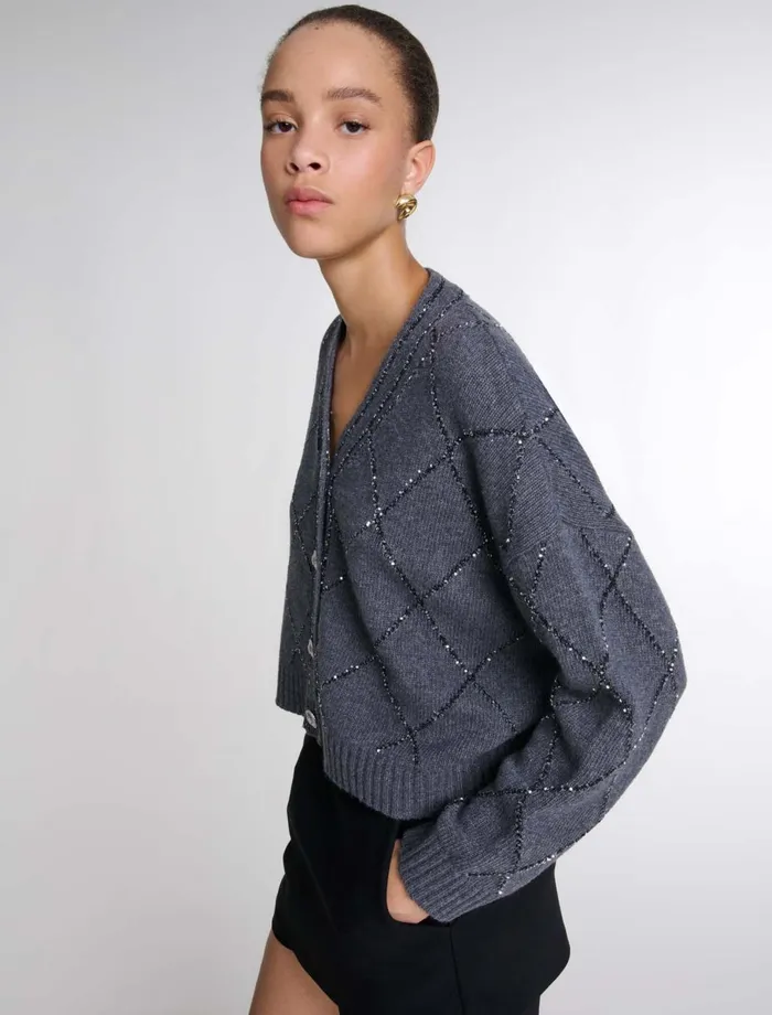Sweaters and Cardigans Women Maje Sequin Knit Cardigan Anthracite