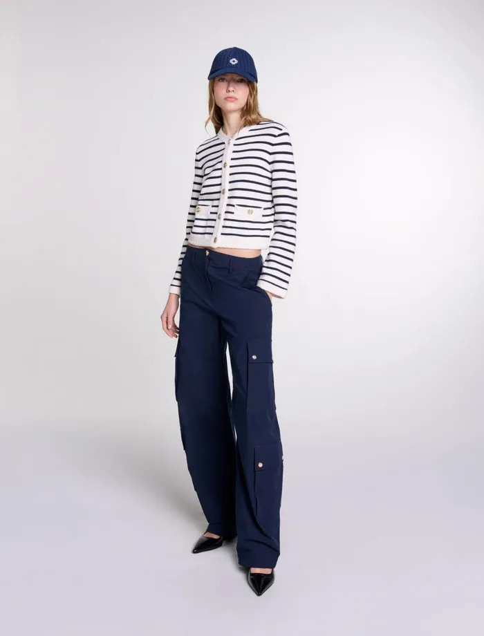 Sweaters and Cardigans Women Maje Striped Knit Cardigan Navy Ecru