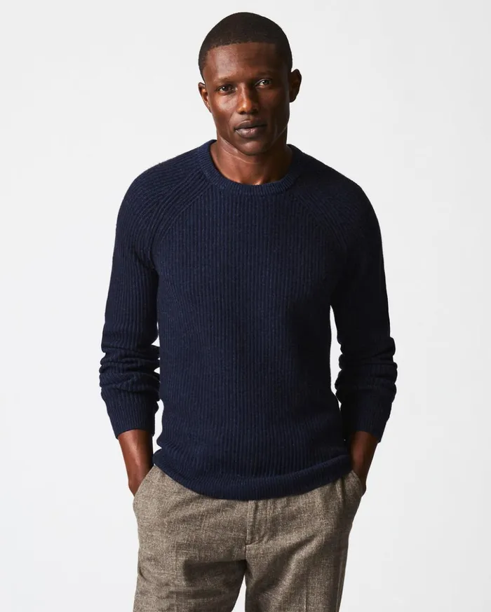 Sweaters and Sweatshirts Men Billy Reid Fisherman Rib Crew Navy