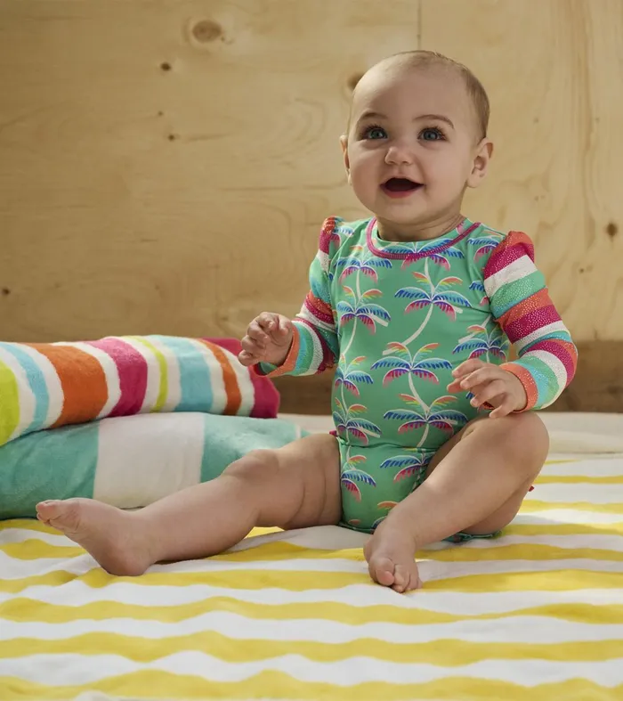 Swimwear Baby and Toddler Hatley Baby Girls Rainbow Palm Rashguard Swimsuit
