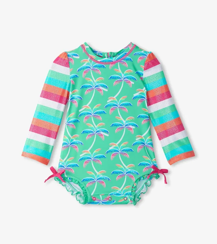 Swimwear Baby and Toddler Hatley Baby Girls Rainbow Palm Rashguard Swimsuit