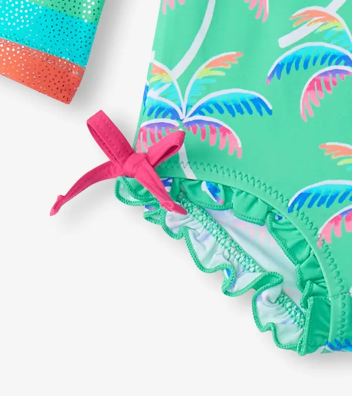 Swimwear Baby and Toddler Hatley Baby Girls Rainbow Palm Rashguard Swimsuit